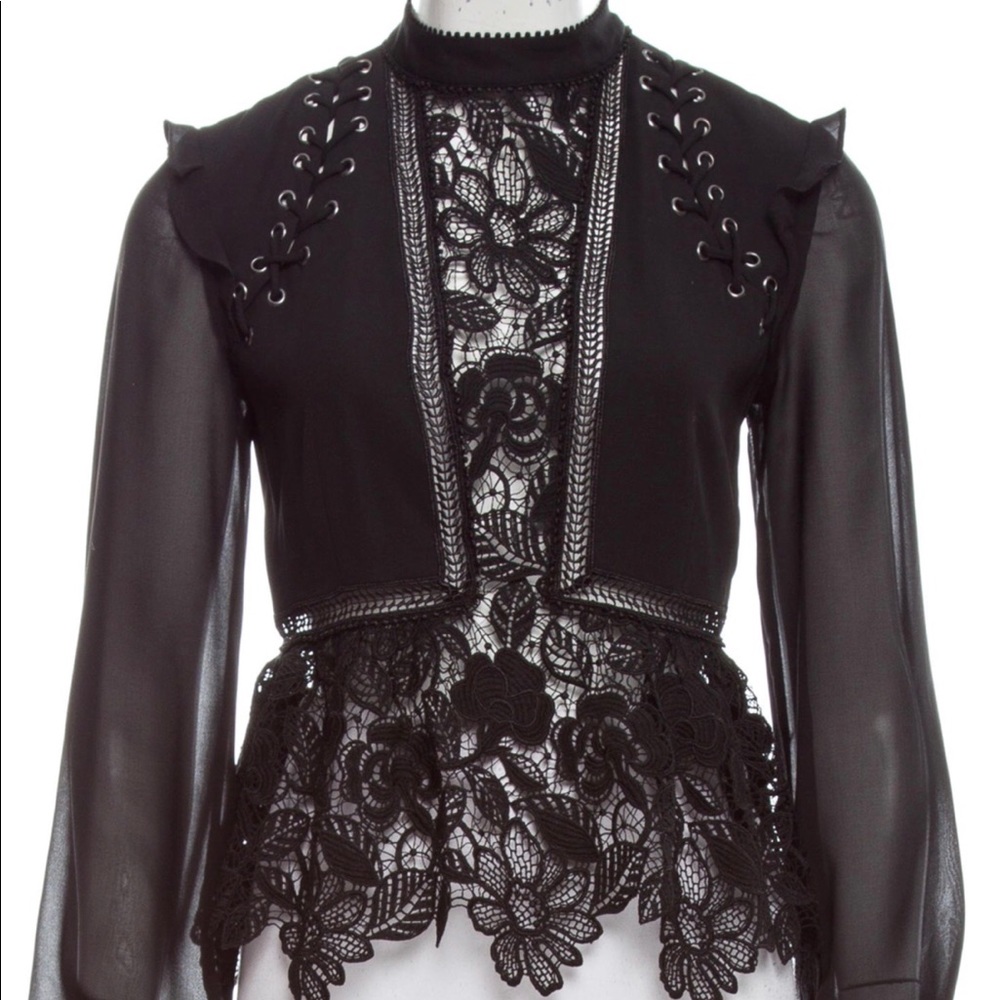 Self-Portrait Guipure Lace Long Sleeve Top US 0